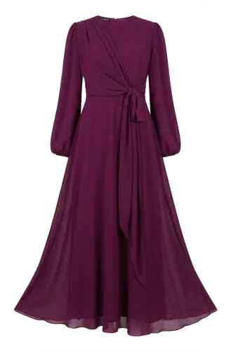 Belted Modest Evening Dress 5702-05 Plum 5702-05