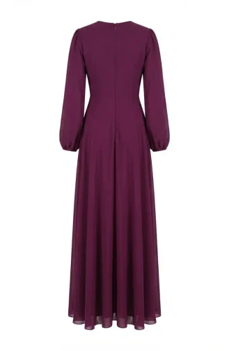 Belted Modest Evening Dress 5702-05 Plum 5702-05