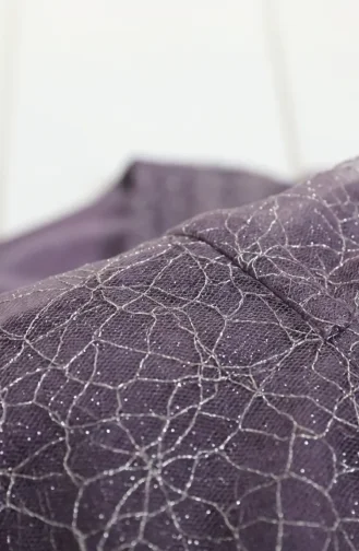Robe De Soirée Hijab Ceinturée En Tulle Pailleté 5704-01 Lilas 5704-01