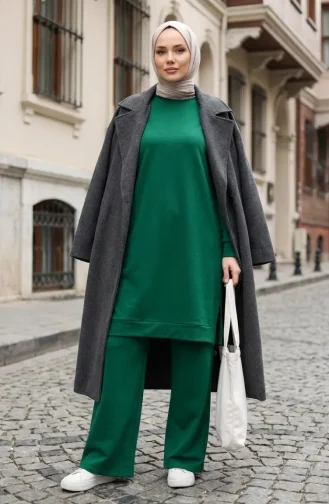 Tracksuit Set With Slit Detail 3083-21 Grass Green 3083-21