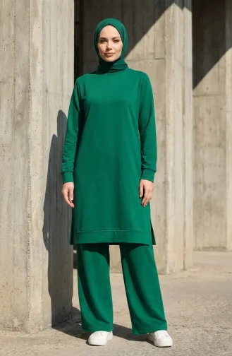 Tracksuit Set With Slit Detail 3083-21 Grass Green 3083-21