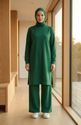 Tracksuit Set With Slit Detail 3083-21 Grass Green 3083-21