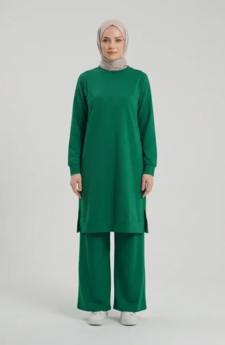 Tracksuit Set With Slit Detail 3083-21 Grass Green 3083-21