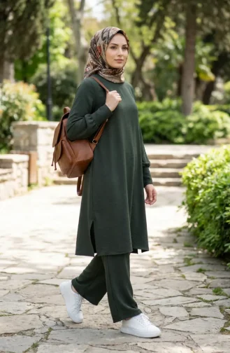 طقم من قطعتين من قماش أيروبين، سترة وبنطال، رقم الموديل 4144-01، لون كاكي 4144-01