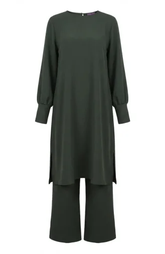 طقم من قطعتين من قماش أيروبين، سترة وبنطال، رقم الموديل 4144-01، لون كاكي 4144-01