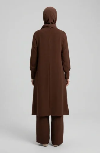 طقم من قطعتين من قماش أيروبين، يتكون من تونيك وبنطال، رقم الموديل 4144-02، لون بني 4144-02