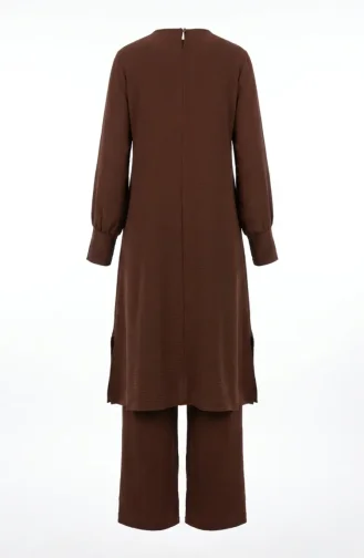 طقم من قطعتين من قماش أيروبين، يتكون من تونيك وبنطال، رقم الموديل 4144-02، لون بني 4144-02