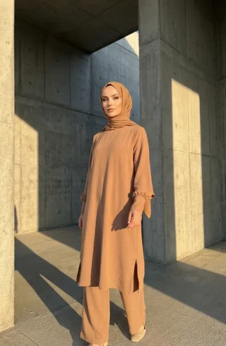 طقم من قطعتين من قماش إيروبين، يتكون من تونيك وبنطال، رقم الموديل 4144-03، لون جملي 4144-03