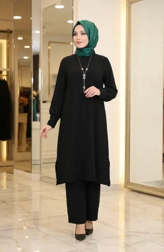 Aerobin Kumaş Tunik Pantolon İkili Takım 4144-04 Siyah