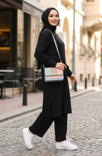 Aerobin Kumaş Tunik Pantolon İkili Takım 4144-04 Siyah