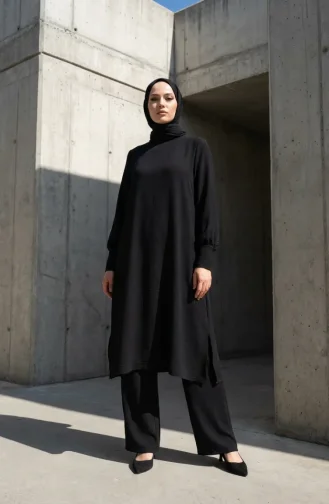 Aerobin Kumaş Tunik Pantolon İkili Takım 4144-04 Siyah