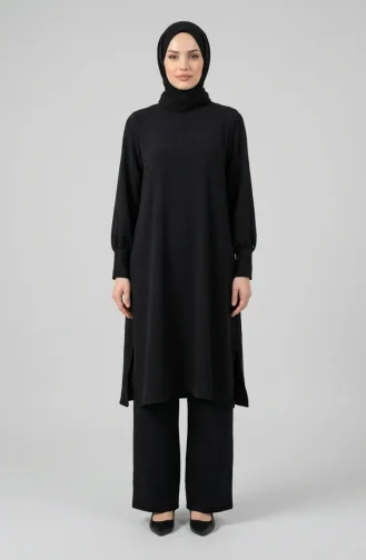 Aerobin Kumaş Tunik Pantolon İkili Takım 4144-04 Siyah