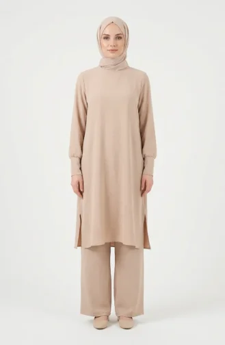 Ensemble Deux Pièces Tunique Et Pantalon En Tissu Aerobin 4144-06 Beige 4144-06