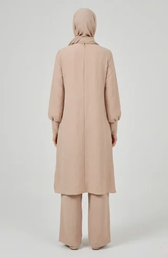 Ensemble Deux Pièces Tunique Et Pantalon En Tissu Aerobin 4144-06 Beige 4144-06