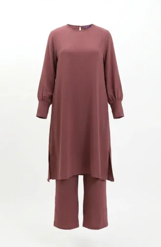 Aerobin Kumaş Tunik Pantolon İkili Takım 4144-09 Gül Kurusu