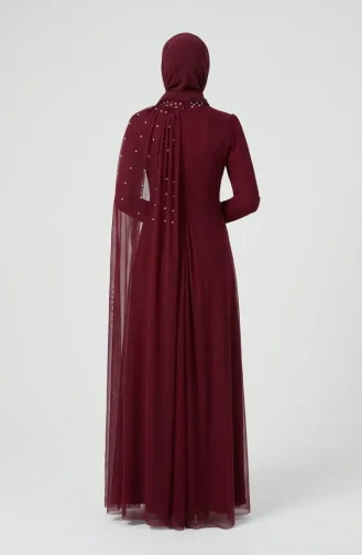Taş İşlemeli Drape Detaylı Tesettür Abiye Elbise 5700-06 Bordo