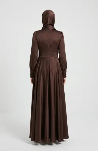 Robe De Soirée Sobre En Satin Avec Taille Plissée 5701-01 Marron 5701-01