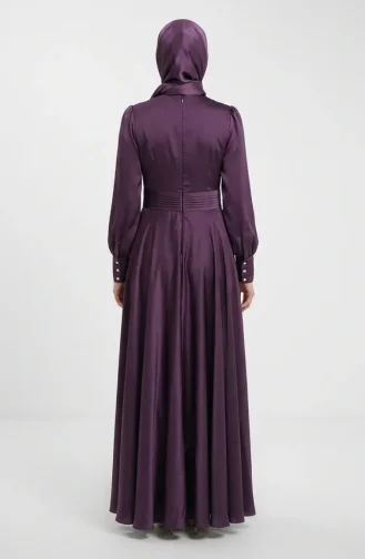 Robe De Soirée Plissée En Satin Avec Hijab Taille 5701-03 Violet 5701-03