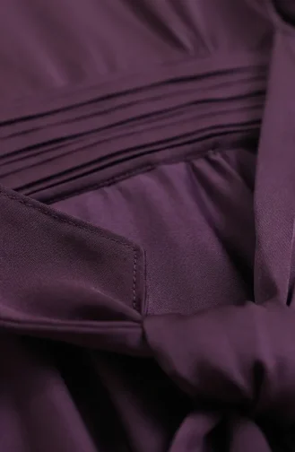 Robe De Soirée Plissée En Satin Avec Hijab Taille 5701-03 Violet 5701-03