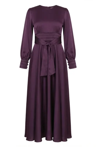 Robe De Soirée Plissée En Satin Avec Hijab Taille 5701-03 Violet 5701-03