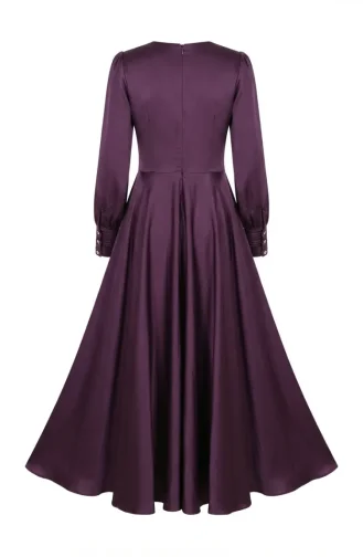 Robe De Soirée Plissée En Satin Avec Hijab Taille 5701-03 Violet 5701-03