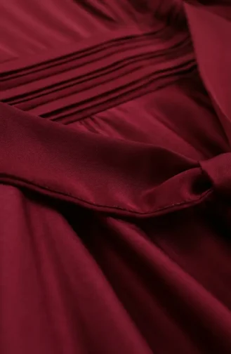 Beli Piliseli Saten Tesettür Abiye Elbise 5701-05 Bordo