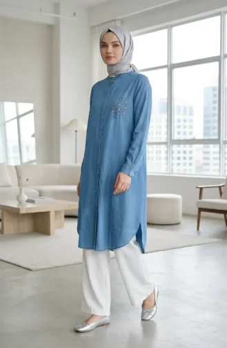 Tunique En Denim Tencel Avec Boutons Cachés 3112-01 Bleu 3112-01