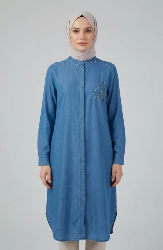 Tunique En Denim Tencel Avec Boutons Cachés 3112-01 Bleu 3112-01