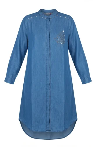 Tunique En Denim Tencel Avec Boutons Cachés 3112-01 Bleu 3112-01