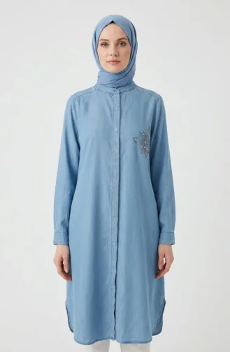 Tunika Aus Tencel-Denim Mit Verdeckten Knöpfen Modell 3112-02 Hellblau 3112-02