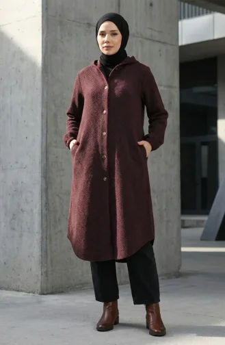 Kapuzenmantel Aus Kaschmir Mit Knöpfen 0201-11 Bordeauxrot 0201-11