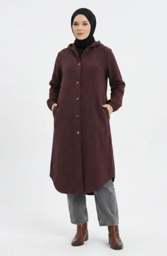 Kapuzenmantel Aus Kaschmir Mit Knöpfen 0201-11 Bordeauxrot 0201-11