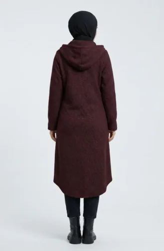 Kapuzenmantel Aus Kaschmir Mit Knöpfen 0201-11 Bordeauxrot 0201-11
