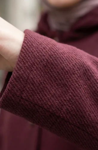 Kapuzenmantel Aus Kaschmir Mit Knöpfen 0201-11 Bordeauxrot 0201-11
