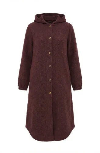 Kapuzenmantel Aus Kaschmir Mit Knöpfen 0201-11 Bordeauxrot 0201-11