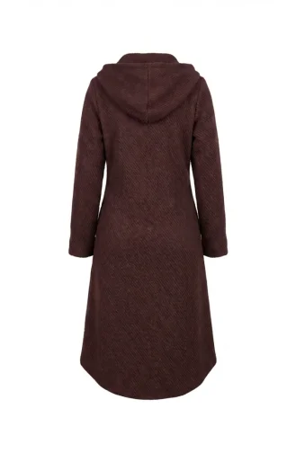 Kapuzenmantel Aus Kaschmir Mit Knöpfen 0201-11 Bordeauxrot 0201-11