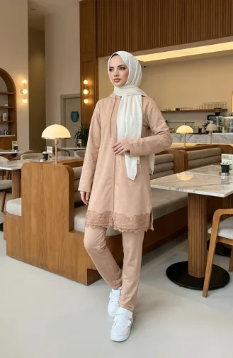 Zweiteiliges Set Mit Spitzendetails 71158-03 Beige 71158-03