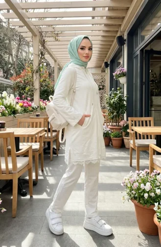 Zweiteiliges Set Mit Spitzendetails 71158-04 Creme 71158-04