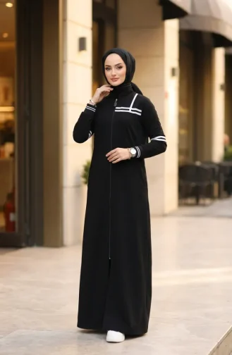 Abaya Sportive à Rayures Bicolores 71144-05 Noir 71144-05