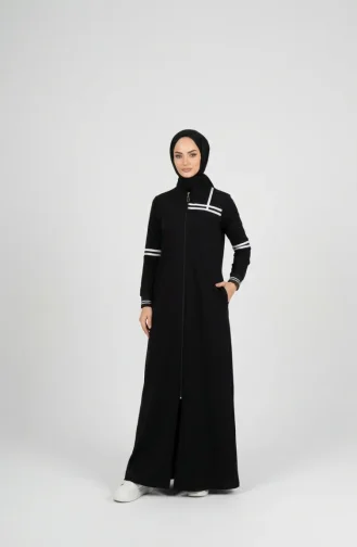Abaya Sportive à Rayures Bicolores 71144-05 Noir 71144-05
