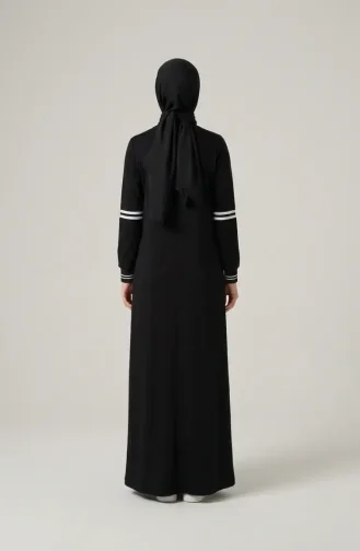 Abaya Sportive à Rayures Bicolores 71144-05 Noir 71144-05