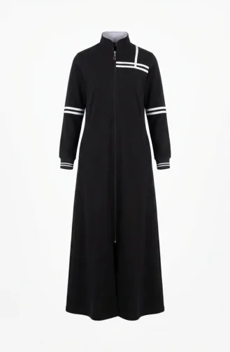 Abaya Sportive à Rayures Bicolores 71144-05 Noir 71144-05