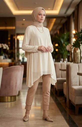 Pantalon à Taille élastique 71125-04 Beige 71125-04