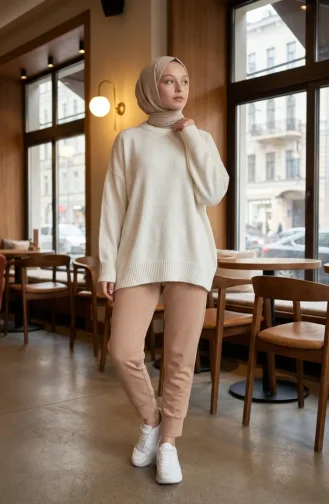 Pantalon à Taille élastique 71125-04 Beige 71125-04