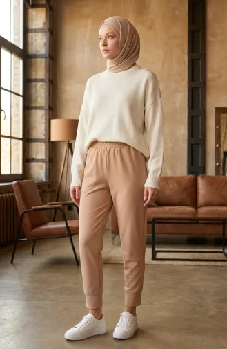 Pantalon à Taille élastique 71125-04 Beige 71125-04
