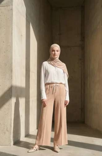 Pantalon à Taille élastique 71126-02 Beige 71126-02