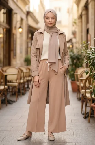 Pantalon à Taille élastique 71126-02 Beige 71126-02