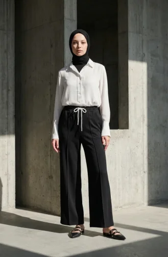 Pantalon à Taille élastique 71126-08 Noir 71126-08