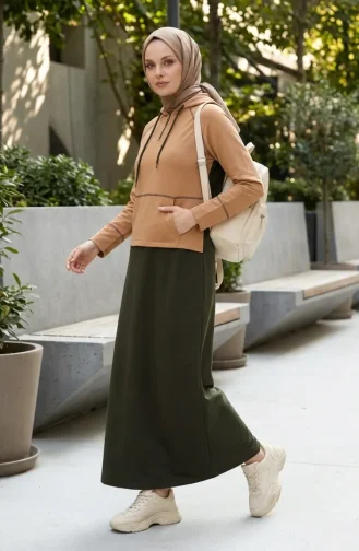 Hooded Dress With Kangaroo Pocket 71042-03 Khaki 71042-03