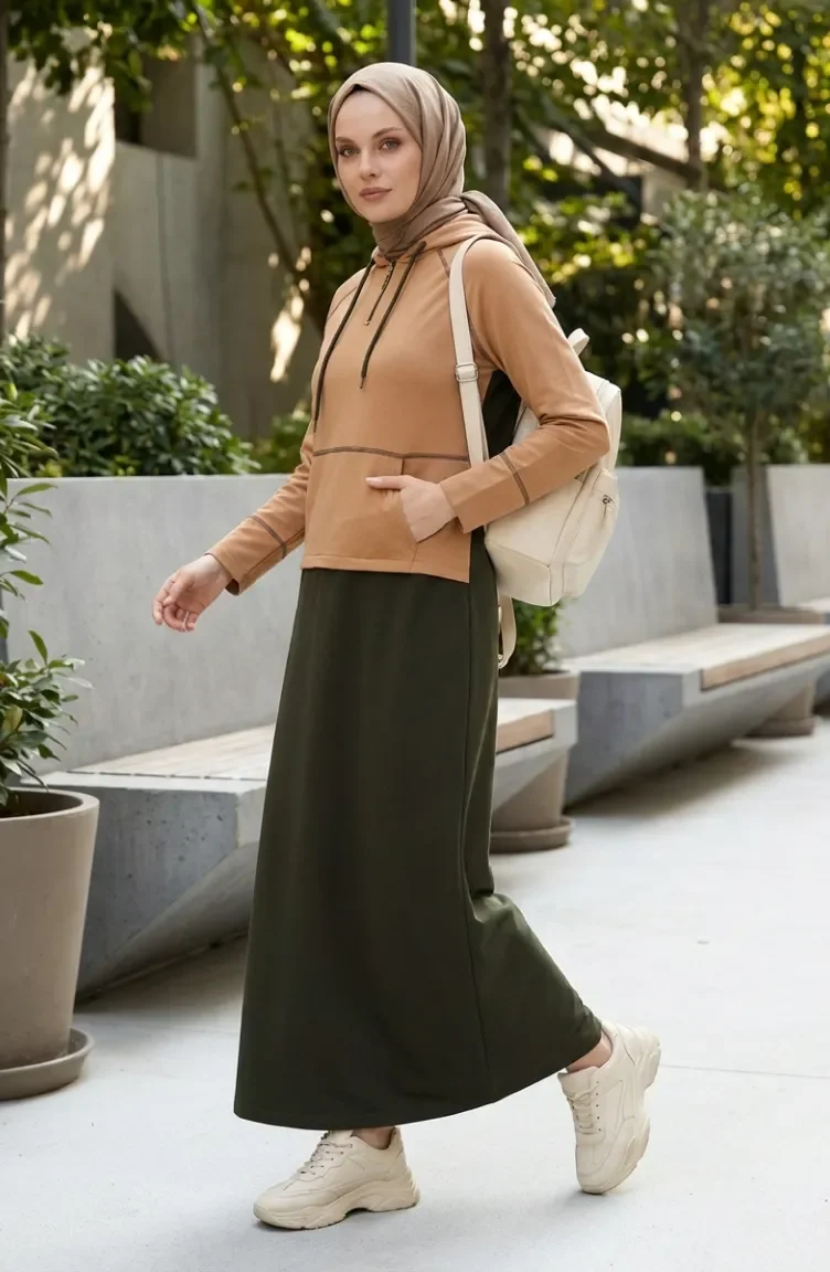 Hooded Dress With Kangaroo Pocket 71042-03 Khaki 71042-03